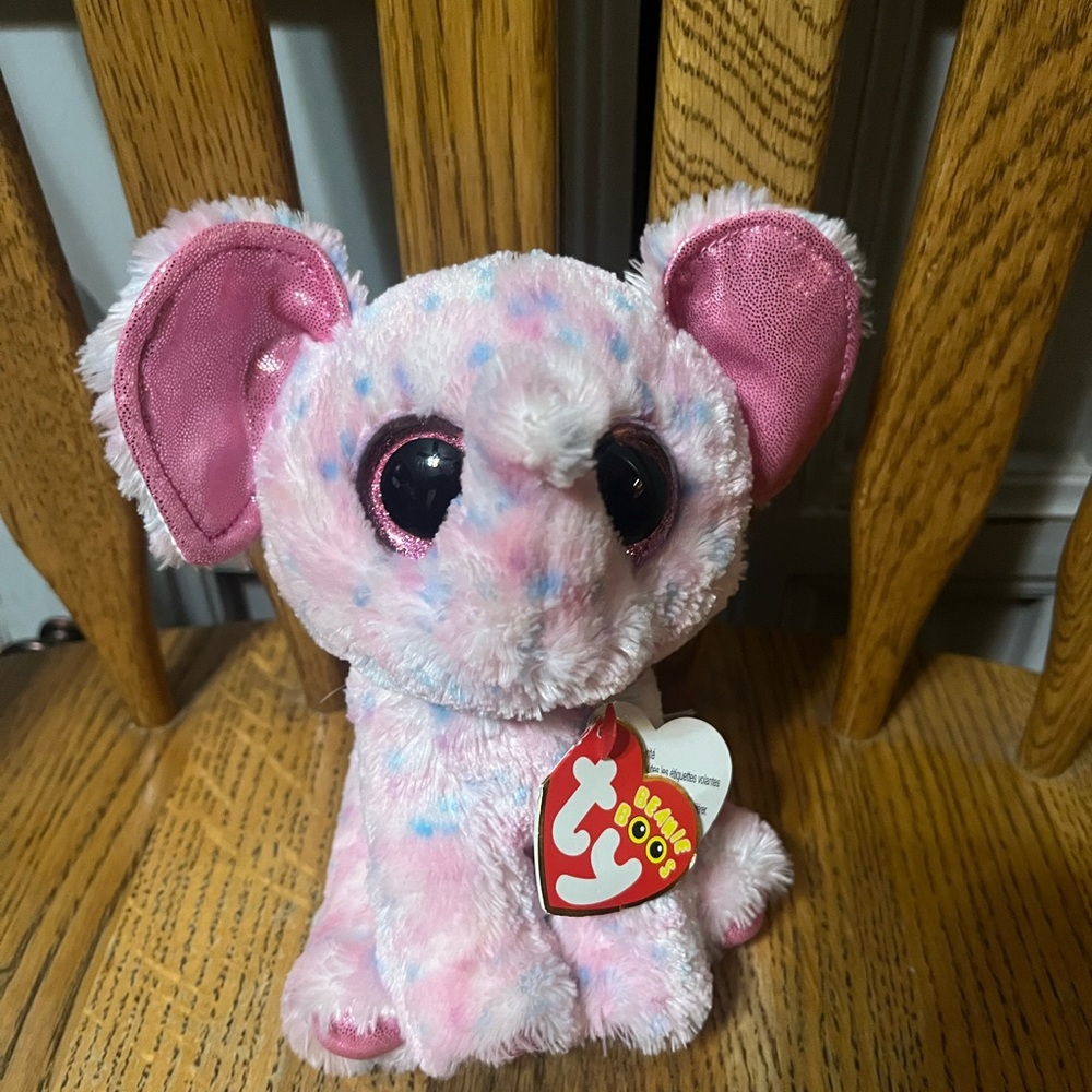 Ty Beanie Boos Pink and White Elephant Plush